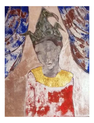 Sax Berlin Harlequin's Golden Collar: Contemporary figurative mixed media painting 2013