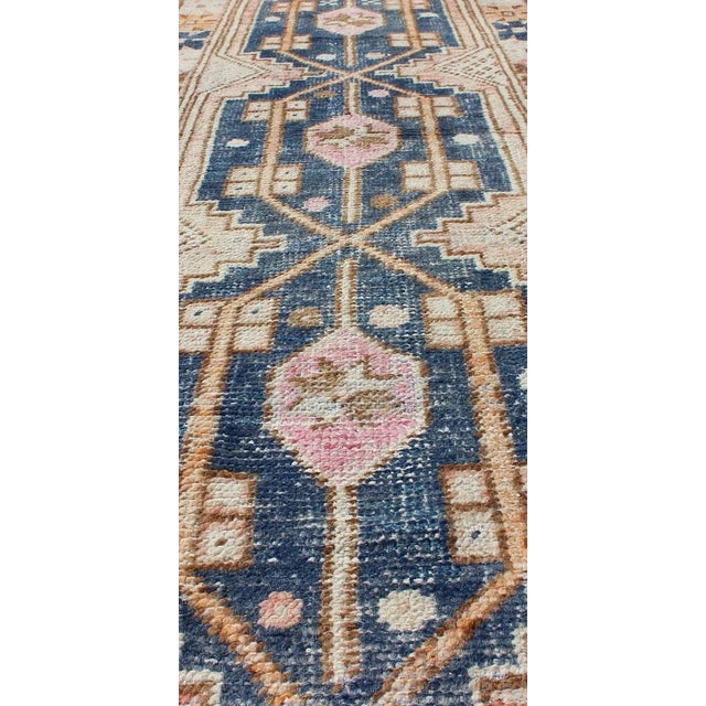 Mid 20th Century Vintage Turkish Oushak Runner With Soft Indigo, Peach, and Rose Colors 2'5 X 7'7 For Sale - Image 5 of 11