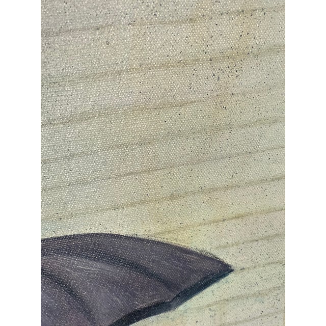Wood Vintage Naïve Figurative Painting of Woman With Umbrella For Sale - Image 7 of 11