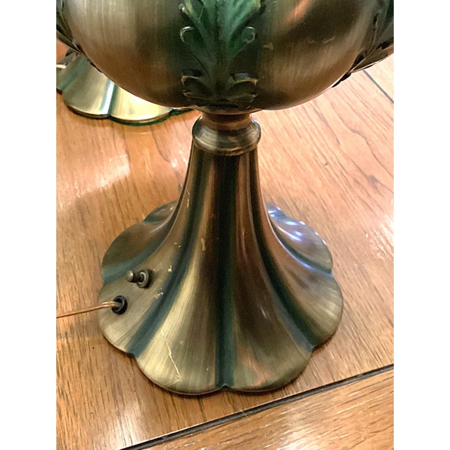 Metal Mid 20th Century Hollywood Regency Rembrandt Brass Lamps With Original Shades - A Pair For Sale - Image 7 of 12