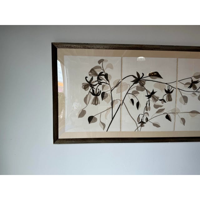Paint Davison " Triptych Flowers " Watercolor on Paper Painting, Framed For Sale - Image 7 of 12