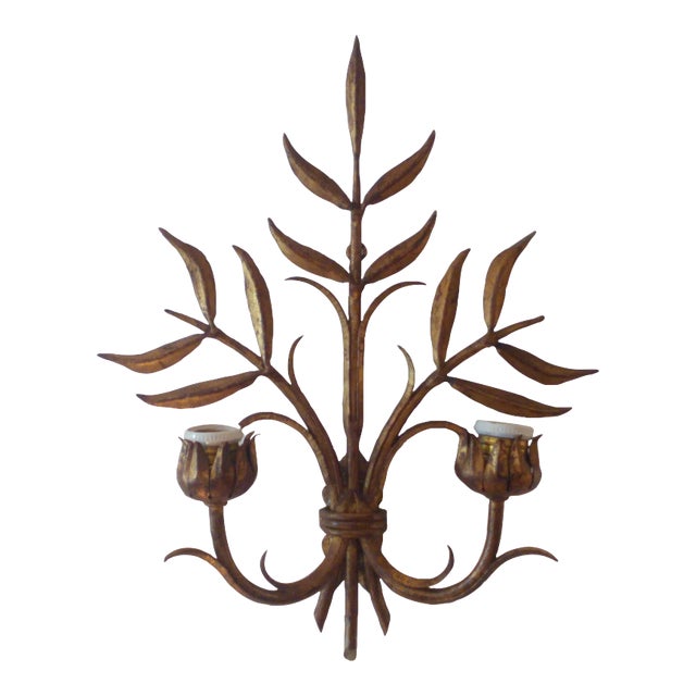 Golden Metal Floral Sconce, 1950s For Sale