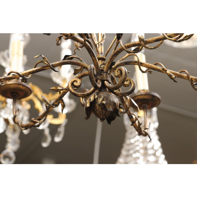 Metal 6-Light Vintage Gilt Floral Tole Chandlier, 1930s Italy For Sale - Image 7 of 12