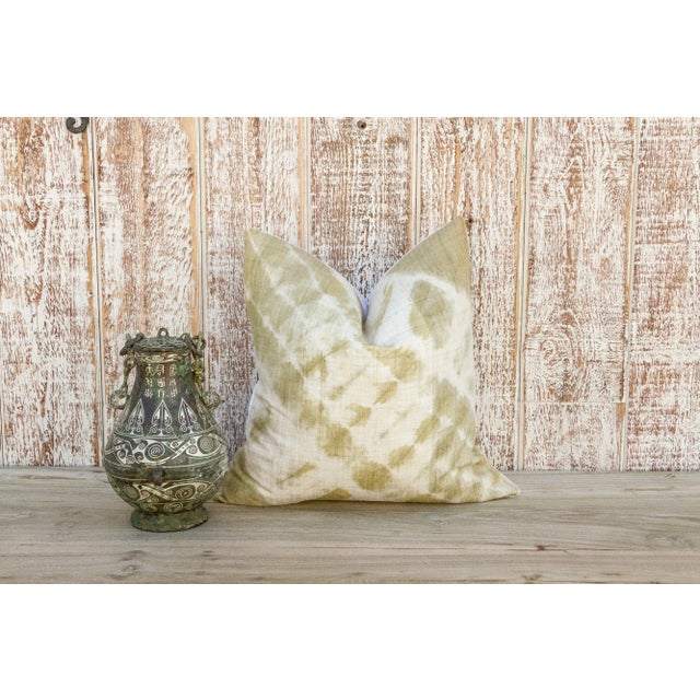 Vintage Holi Indian Olive Organic Silk Pillow For Sale - Image 9 of 10