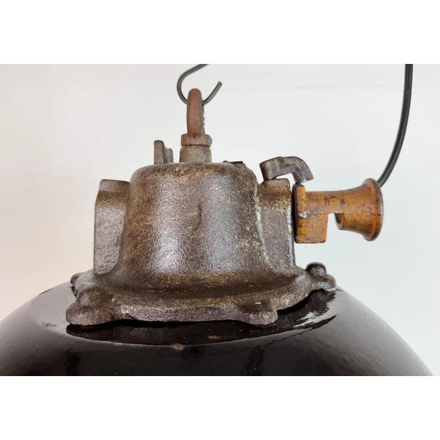 Mid-Century Modern Industrial Black Enamel and Cast Iron Cage Pendant Light from Elektrosvit, 1960s For Sale - Image 3 of 18