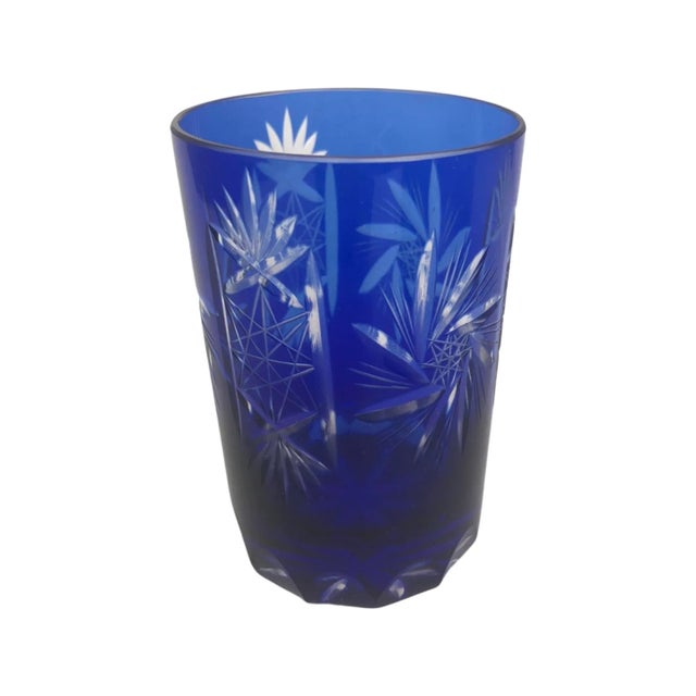 Blue Set of 7 Bohemian Cut to Clear Cobalt Blue Pitcher and Six Glasses For Sale - Image 8 of 10