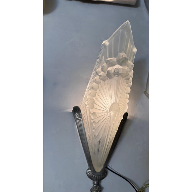 1920s Pair of French Art Deco Geometric Sconces Signed by Schneider For Sale - Image 10 of 11
