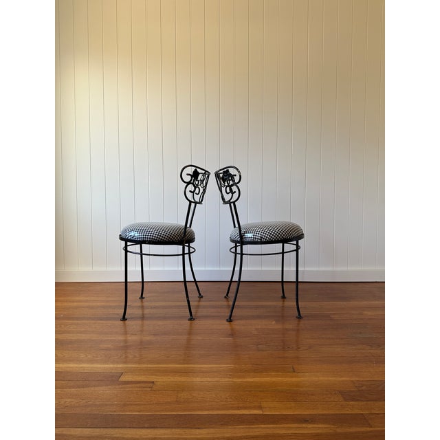 Vintage Wrought Iron Dining Chairs With Gingham Seats, Set of 4 For Sale - Image 10 of 12