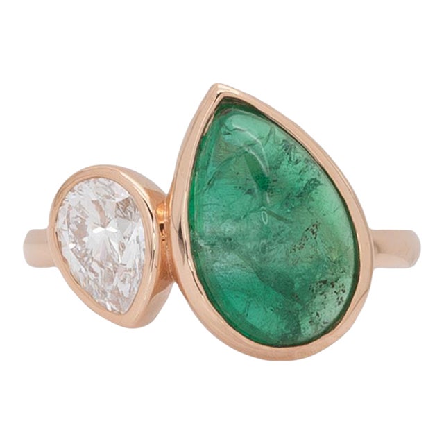 3.7Ct Zambian Emerald Ring With Lab Created Diamond: Solid 14k Gold, Size 6.75 For Sale