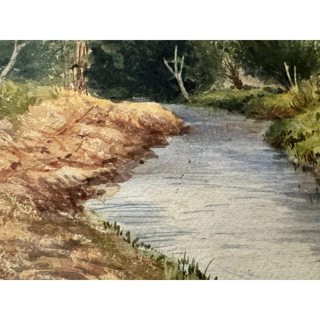 Impressionist Late 19th Century Attributed to Frank Henry Mason St Just 1881 River Village Landscape Watercolor For Sale - Image 3 of 8