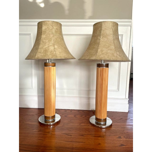 1970s Mid Century Pencil Reed Chrome Table Lamps- a Pair For Sale - Image 11 of 13