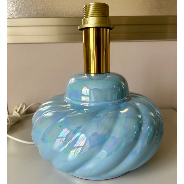Mid-Century Iridescent Blue Ceramic Lamp Base in the style of Tommaso Barbi, 1970s For Sale - Image 4 of 4