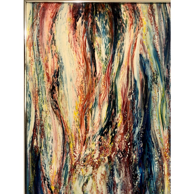 On offer is an abstract mid-century oil painting titled “Mystic Fires.” It was created in 1973 by an artist signing as...