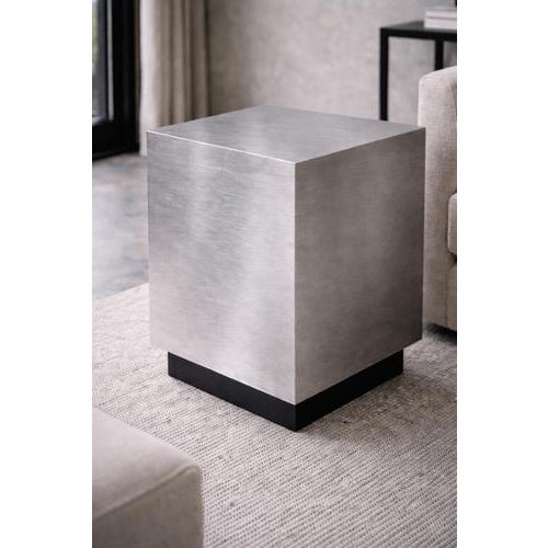 Contemporary Floating Side Table in Brushed Aluminum by Veliento For Sale - Image 3 of 6