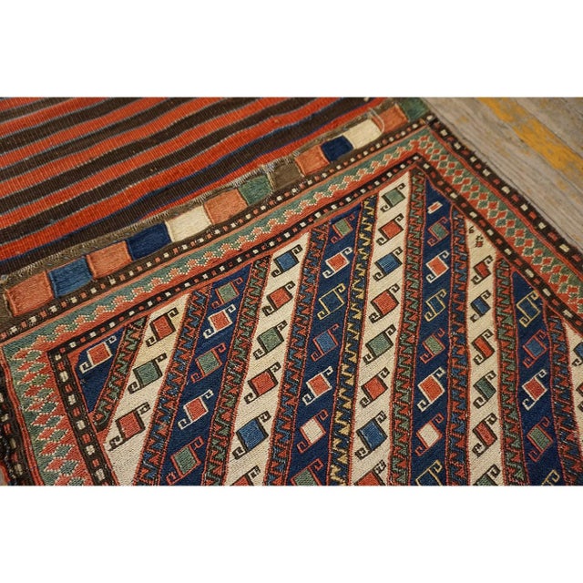 1900s Red Tribal Geometric Flat Weave Antique Caucasian Soumak Saddle Rug For Sale - Image 4 of 10