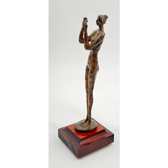 Figurative Franco Vianello Lost-Wax Woman With Bird Figurine Sculpture - Kindness For Sale - Image 3 of 3