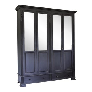 French Bibliotheque Modern Mirrored Black Armoire For Sale