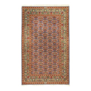 Early 20th Century Hand Knotted Persian Silk & Wool Kashan Rug 4'8'' X 7'7'' For Sale