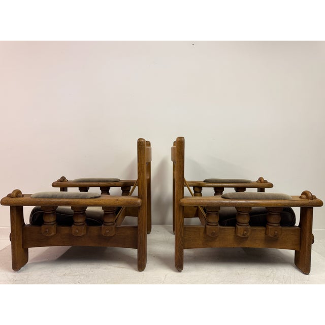 Brutalist Oak Chairs with Slatted Backs, 1960s, Set of 2 For Sale - Image 9 of 18
