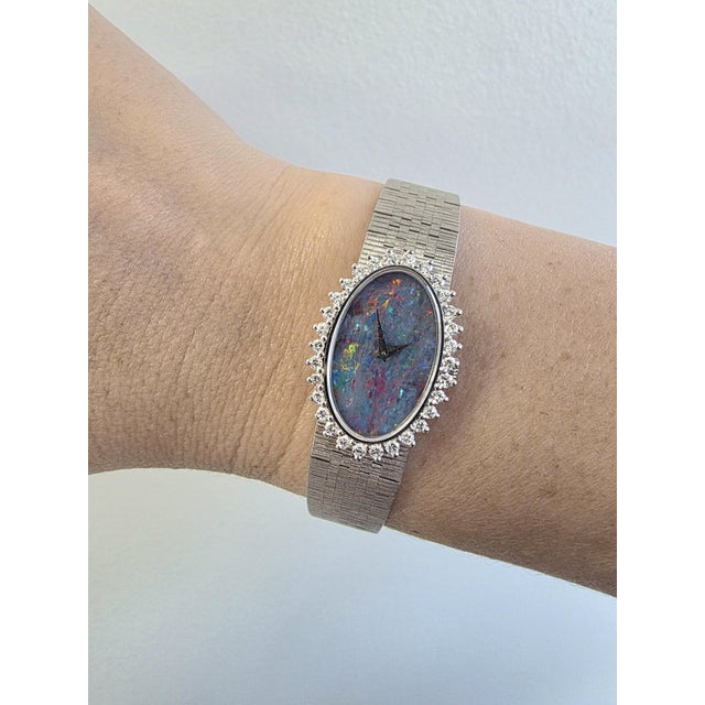 Vintage l.u.c Chopard Oval Opal Dial and Diamond Ladies 18k Gold Cocktail Watch For Sale In Los Angeles - Image 6 of 8