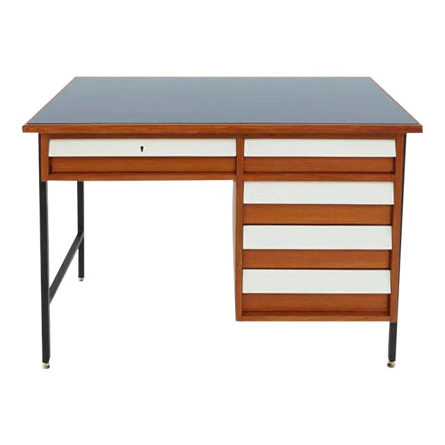 Small Italian Desk with Drawers in Blue Glass, 1950s For Sale