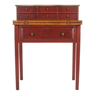 Seven Drawer Fold Down Desk in Egyptian Red & Oak For Sale