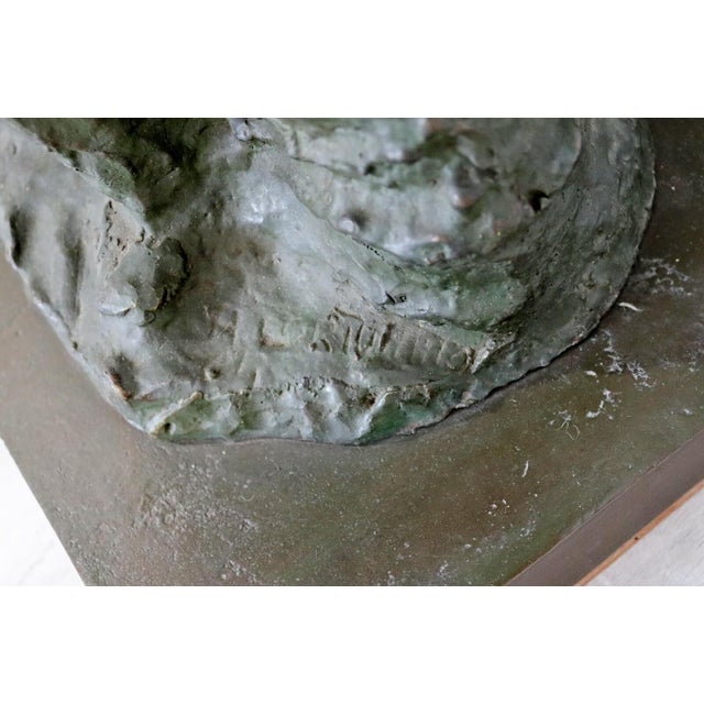 Metal Mid Century Modern Father With Son Holding the Torah Bronze Sculpture For Sale - Image 7 of 8