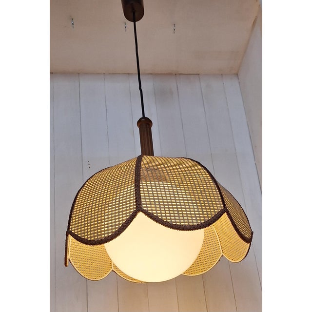 1980s Vintage Pendant Lamp with Brown Plastic and Beechwood Mounting by Linus Bopp, 1980s For Sale - Image 5 of 8
