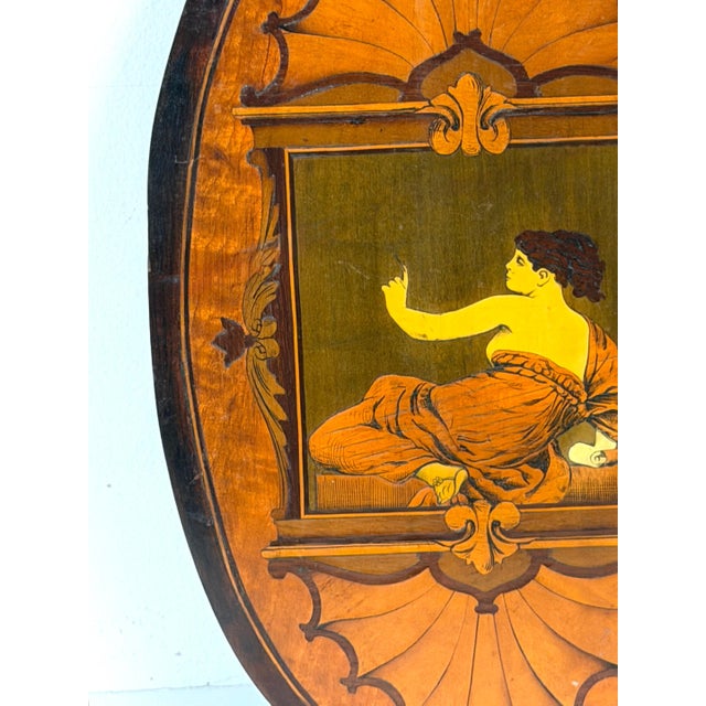 Pair 19th C. English Aesthetic Movement /Pre-Raphaelite Marquetry Muse Plaques For Sale - Image 10 of 17