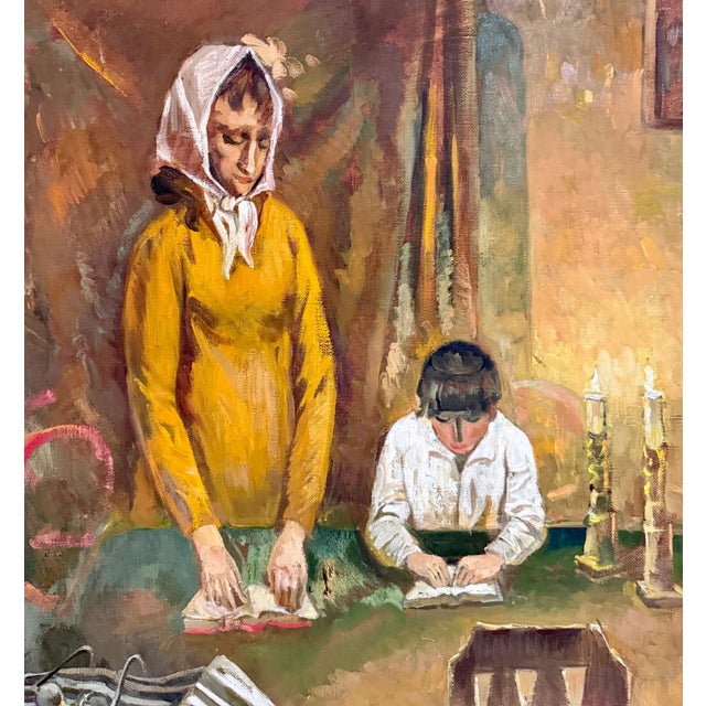 Brown Ruvim Matskin Izrailevich, Post Soviet Ukrainian Russian Jewish Oil Painting Shabbat Candles Judaic Prayers, 1991 For Sale - Image 8 of 11