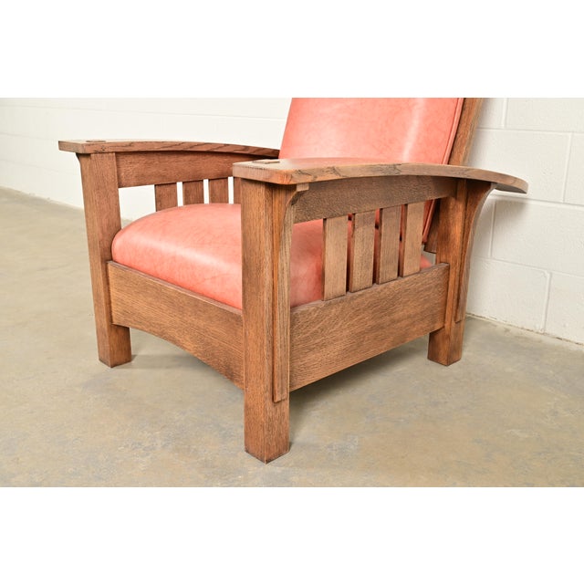 Brown Stickley Mission Oak Arts & Crafts Reclining Morris Lounge Chair With Ottoman For Sale - Image 8 of 13