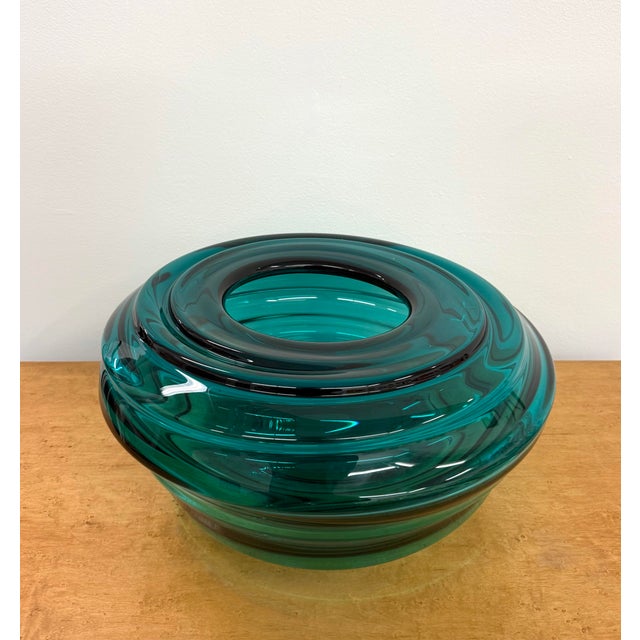 Mid 20th Century Vintage Large Scale Teal Art Glass Bowl For Sale - Image 5 of 7
