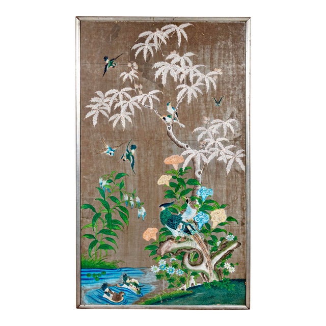 Framed Late 19th Century Hand-Painted Chinoiserie Wallpaper Panel For Sale