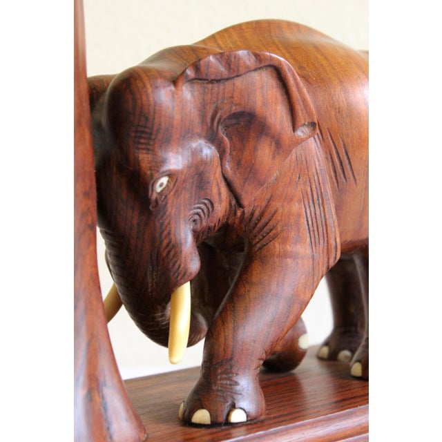 Vintage 1960s Thai Hand-Carved Teak Elephant Table Lamp For Sale - Image 13 of 18