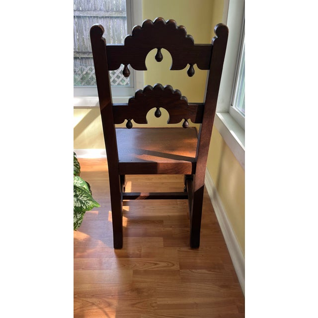 Brass Antique Sligh Furniture Jacobean Revival Oak Dining/Hall Chair–Derbyshire and South Yorkshire Side Chair-Circa 1910s For Sale - Image 8 of 13