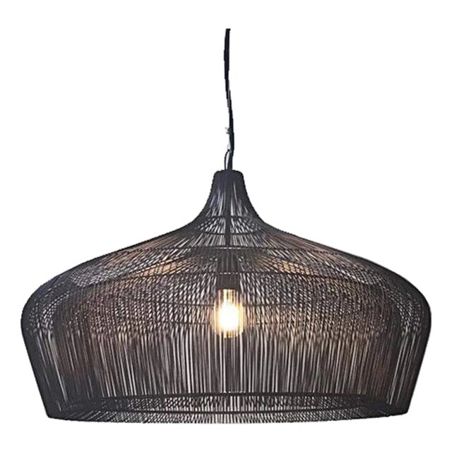 Contemporary Moire by Oggetti Woven Galvanized Iron Suspension Light, Large For Sale