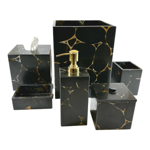 Natural Black Obsidian With Gold Sprinkles Bath and Home Set by Etereo New York - 6 Piece Set