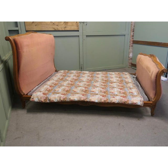 French Upholstered Château Double Bed. The headboard of this bed has the most beautifully scrolled shape, and the walnut...