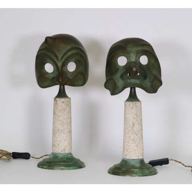 Set of 2 table lamps designed by Elin Raaberg Nielsen for Seguso Vetri D'Arte from the "Le Maschere" series. The pieces...