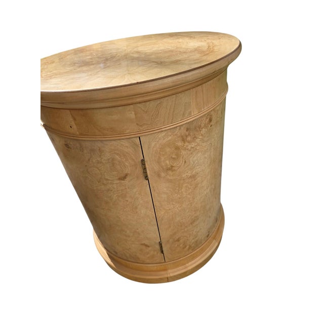 1980s Henredon Charles X Collection Burlwood Drum Side Table Nightstand Cabinet For Sale - Image 10 of 15
