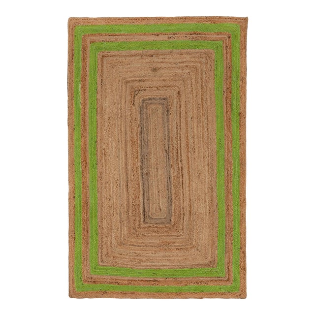 4x6ft. Green Border Rectangle Jute Handmade Rug For Sale