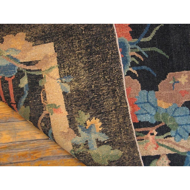 1920s Black Floral Antique Chinese Art Deco Rug 5'7" X 8'4" Knotted Wool Carpet For Sale In New York - Image 6 of 6
