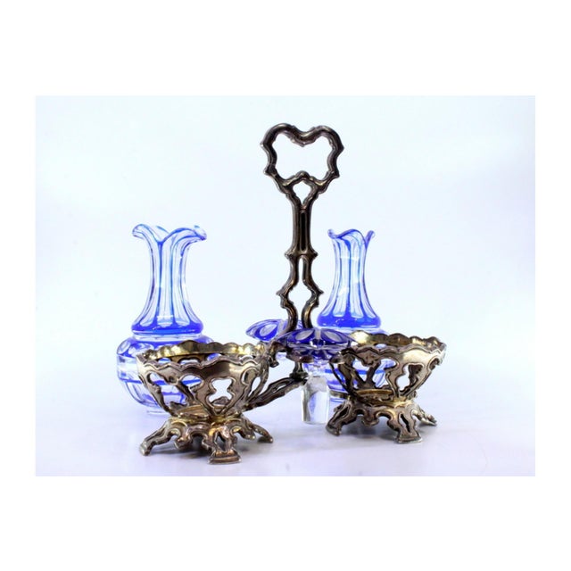 Cruet with Silver Structure Cut with Two Cruets in Cut Glass, Set of 3 For Sale - Image 3 of 7