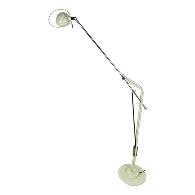 Vintage Chromed and White Metal Up-Light Floor Lamp, 1970s For Sale
