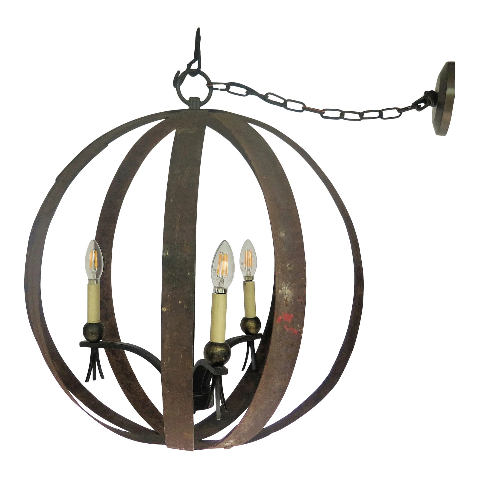 Vintage 3 Light Original Rusted Wine Barrel Orb Chandelier Chairish