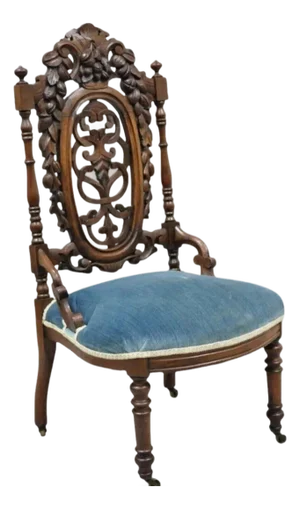 Antique Victorian Walnut Harvest Fruit Carved Slipper Chair Attr. J & J W Meeks