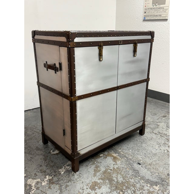 Modern Timothy Oulton for Restoration Hardware Richards’ Style Aluminum Steamer Trunk Bar Cabinet For Sale - Image 3 of 12