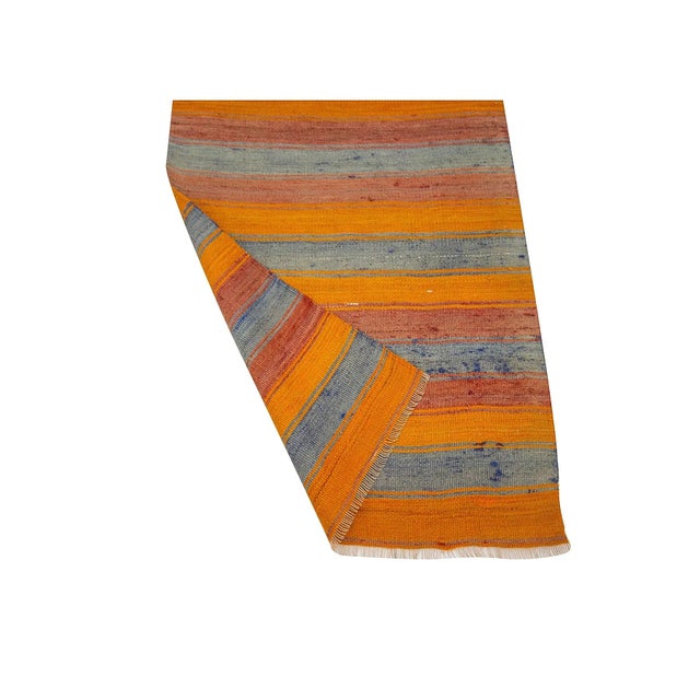 Mid 20th Century Orange & Blue Striped Kilim Runner For Sale - Image 5 of 7