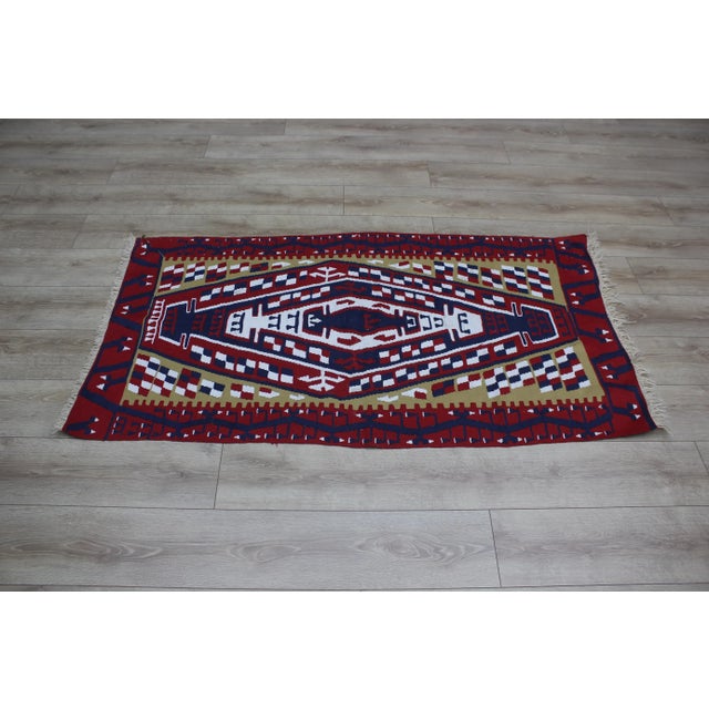 Mid-Century Modern 1970s Mid-Century Modern Style Geometric Desing Handmade Kilim Rug For Sale - Image 3 of 12