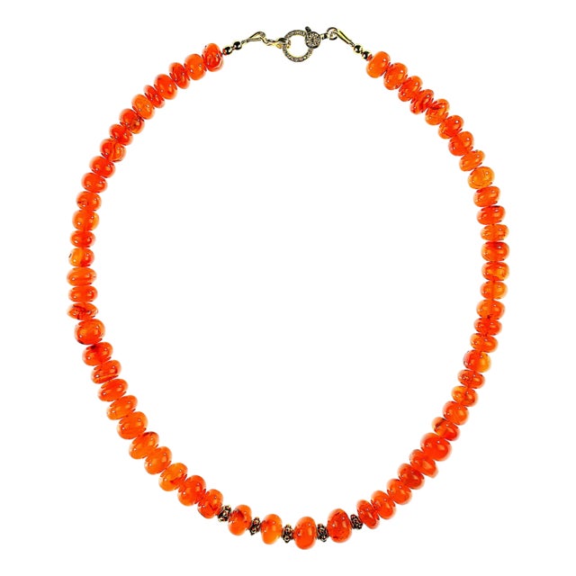 Ajd 16 Inch Carnelian Rondelle Necklace With Diamond Chip Clasp For Sale